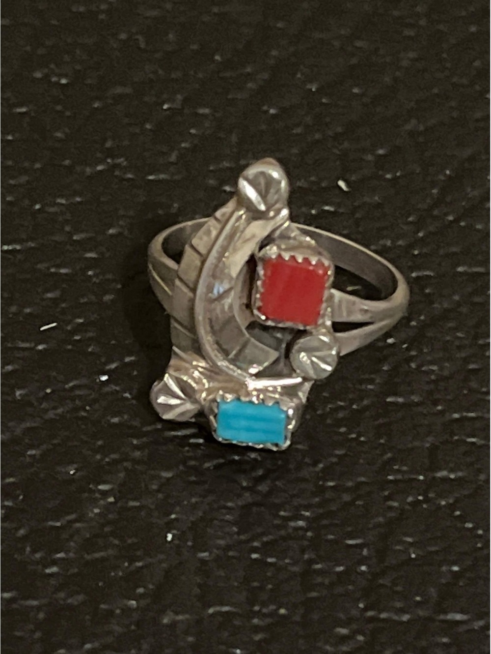 Zuni handmade sterling silver turquoise ring size 8.5 carved